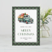 Green Buffalo Kariert Truck Weihnachtskarten Feiertagskarte (Stehend Vorderseite)