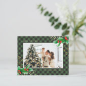 Green Buffalo Kariert Watercolor Foto Weihnachten (Stehend Vorderseite)