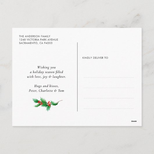 Green Buffalo Kariert Watercolor Foto Weihnachten (Rückseite)