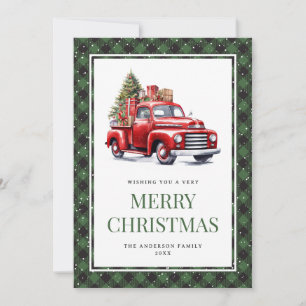 Green Buffalo Kariert Watercolor Red Truck Weihnac Feiertagskarte