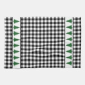 Green Buffalo Karierter Baum auf Schwarz-Weiß-Karo Geschirrtuch (Horizontal)