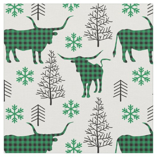 Green Buffalo Kariertes Longhorn Muster Stoff (Nahaufnahme)