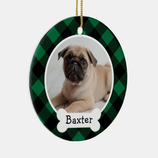 Green Buffalo Kariertes Puppy-Hund-Foto Keramikornament (Rechts)