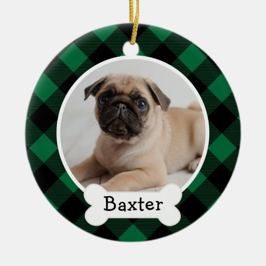 Green Buffalo Kariertes Puppy-Hund-Foto Keramikornament (Vorne)