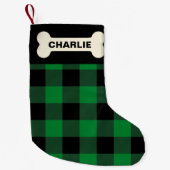 Green Buffalo Karo Dog Bone Rustikaler Individuell Kleiner Weihnachtsstrumpf (Vorderseite)