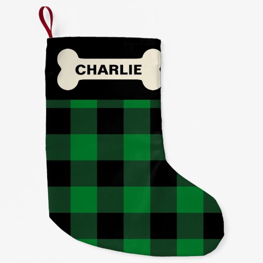 Green Buffalo Karo Dog Bone Rustikaler Individuell Kleiner Weihnachtsstrumpf (Vorderseite)