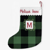 Green Buffalo Karo Evergreen Wreath Monogram Kleiner Weihnachtsstrumpf (Rückseite)