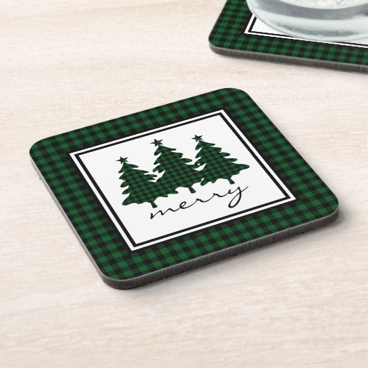 Green Buffalo Karo Pine Trees Getränkeuntersetzer (Linke Seite)