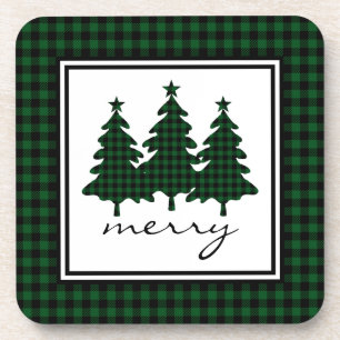 Green Buffalo Karo Pine Trees Getränkeuntersetzer