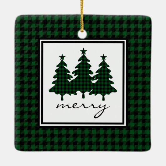 Green Buffalo Karo Pine Trees Keramikornament (Rückseite)