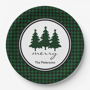 Green Buffalo Karo Pine Trees Personalisiert Pappteller