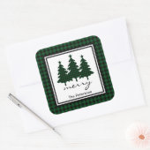 Green Buffalo Karo Pine Trees Personalisiert Quadratischer Aufkleber (Umschlag)
