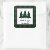 Green Buffalo Karo Pine Trees Personalisiert Quadratischer Aufkleber (Tasche)