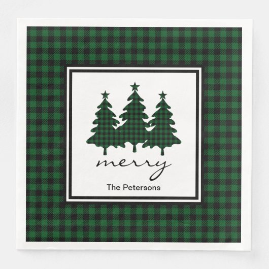 Green Buffalo Karo Pine Trees Personalisiert Serviette (Vorderseite)