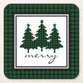 Green Buffalo Karo Pine Trees Rechteckiger Pappuntersetzer (Vorderseite)