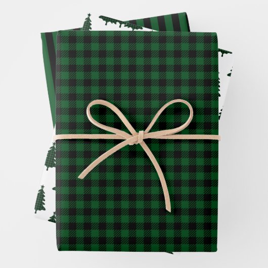 Green Buffalo Karo Pine Trees Weinroute Weihnachte Geschenkpapier Set (Beispiel)