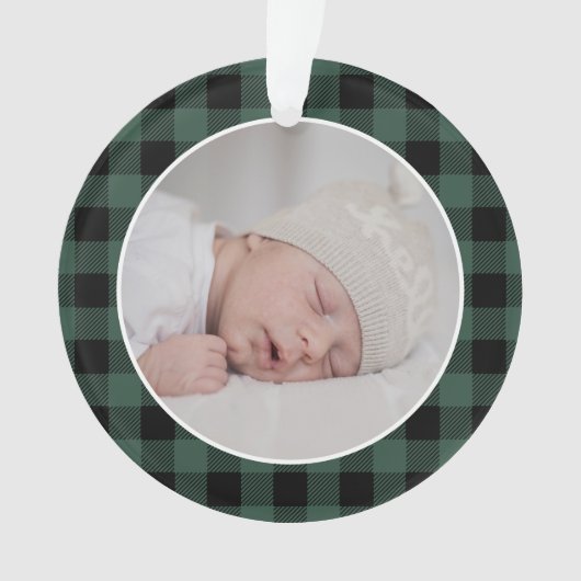 GREEN BUFFALO PLAID NAME Photo Christmas Keepsake Ornament (Vorderseite)