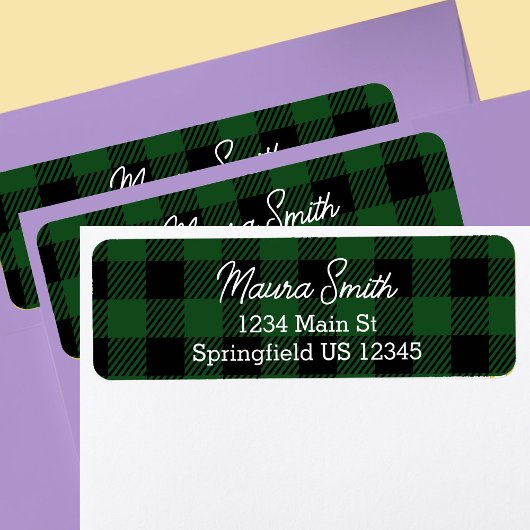 Green buffalo plaid winter return address