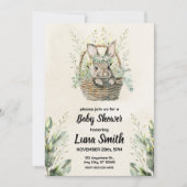 Green Bunny Rabbit Babydusche Einladung (Vorderseite)