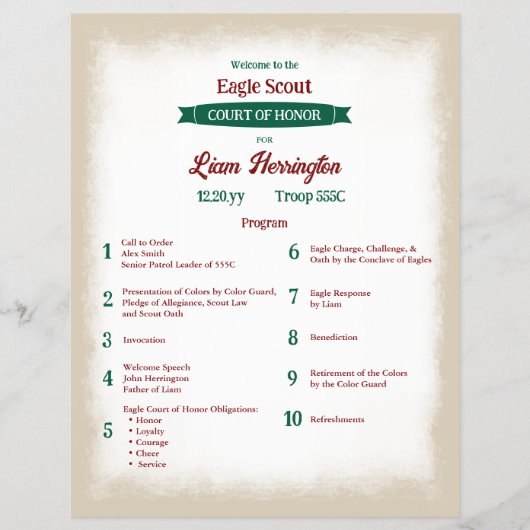 Green, Burgundy Eagle Court of Honor Program Flyer (Vorne)