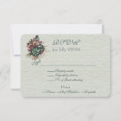 Green Burgundy Floral Wedding Bouquet RSVP Karte (Vorderseite)
