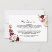 Green Burgundy Floral Wedding Details Beilage Kart Einladung (Vorderseite)