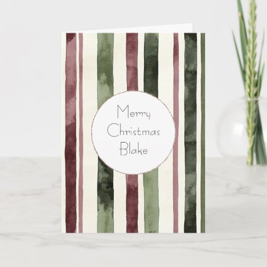 Green Burgundy Red Cream Stripes Weihnachten Karte (Vorderseite)