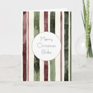 Green Burgundy Red Cream Stripes Weihnachten Karte