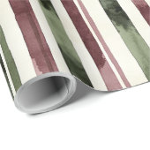 Green Burgundy Stripes Weihnachten Geschenkpapier (Rolleneckpunkt)