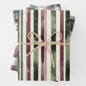Green Burgundy Stripes Weihnachten Geschenkpapier Set (Beispiel)