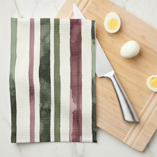 Green Burgundy Stripes Weihnachten Geschirrtuch (Viertel Falte)
