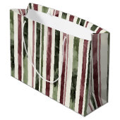 Green Burgundy Stripes Weihnachten Große Geschenktüte (Rückseite Schrägansicht)