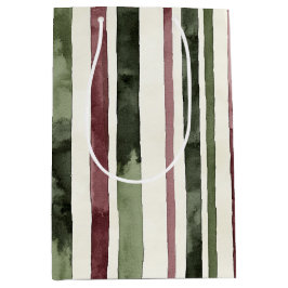 Green Burgundy Stripes Weihnachten Mittlere Geschenktüte