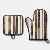 Green Burgundy Stripes Weihnachten Ofenhandschuh & Topflappen-Set (Vorderseite)