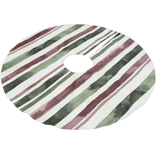 Green Burgundy Stripes Weihnachten Polyester Weihnachtsbaumdecke (Schrägansicht)