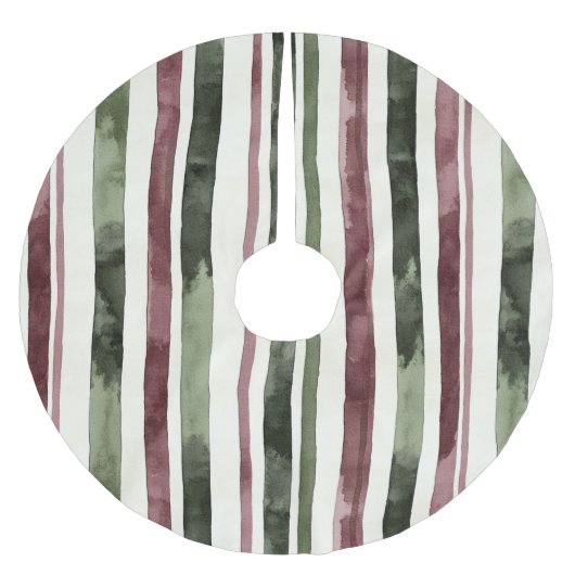 Green Burgundy Stripes Weihnachten Polyester Weihnachtsbaumdecke (Vorderseite)