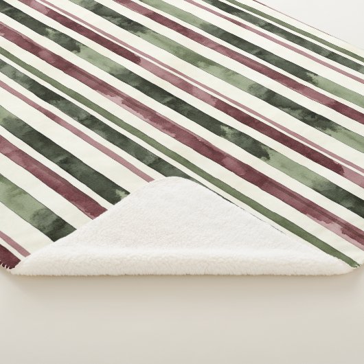 Green Burgundy Stripes Weihnachten Sherpadecke (3/4)