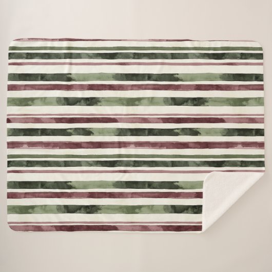 Green Burgundy Stripes Weihnachten Sherpadecke (Vorderseite (Horizontal))