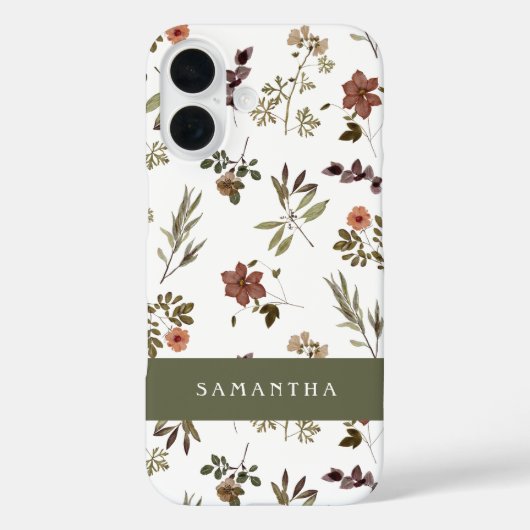 Green Burgundy Wildflower Monogram Name Case-Mate iPhone Hülle (Rückseite)