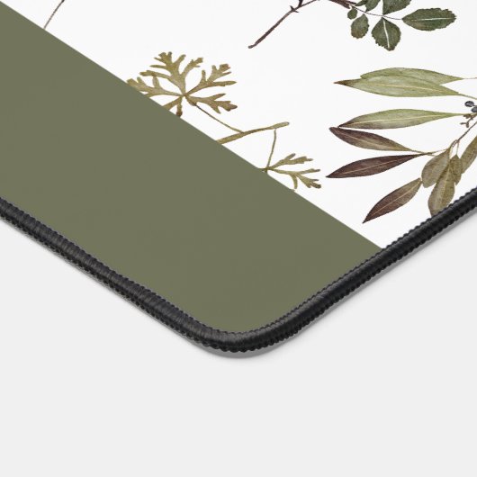 Green Burgundy Wildflower Monogram Name Schreibtischunterlage (Ecke)