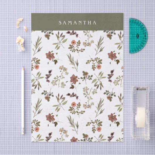 Green Burgundy Wildflower Monogram Name Seidenpapier (Handwerk)