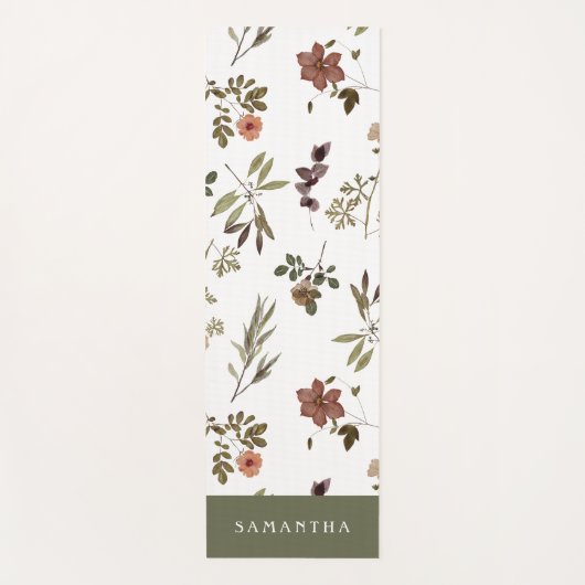 Green Burgundy Wildflower Monogram Name Yogamatte (Vorderseite)
