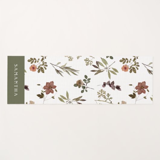 Green Burgundy Wildflower Monogram Name Yogamatte (Vorderseite (Horizontal))