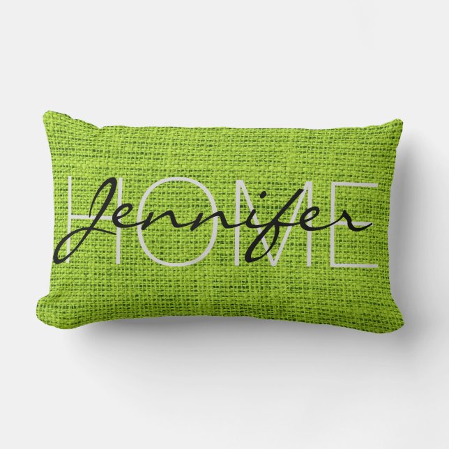 Green Burlap Rustic Monogram Lendenkissen (Vorderseite)