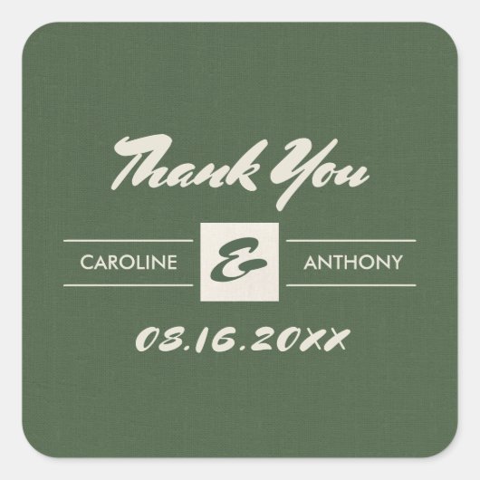 Green Burlap Texture Wedding Vielen Dank Quadratischer Aufkleber (Vorderseite)