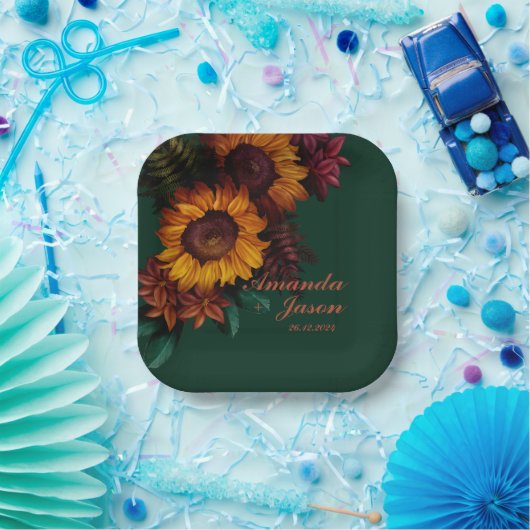 Green Burnt Orange Floral Wedding Party Pappteller (Party)