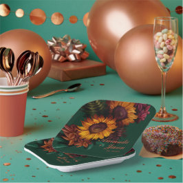 Green Burnt Orange Floral Wedding Party Pappteller