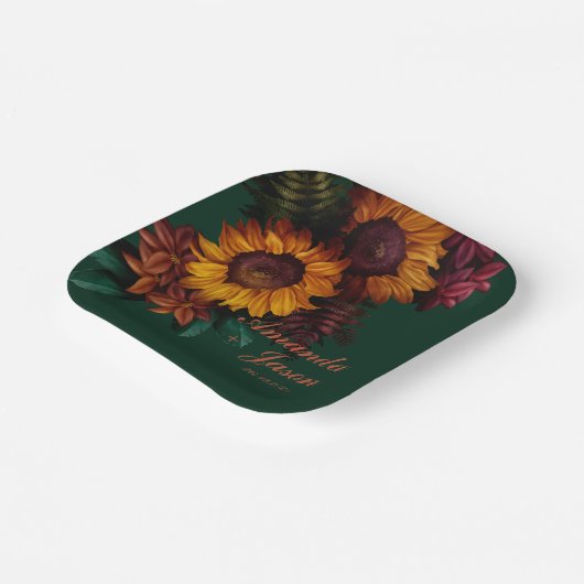 Green Burnt Orange Floral Wedding Party Pappteller (Gewinkelt)