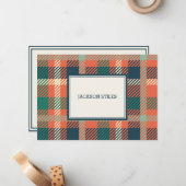 Green & Burnt Orange Tartan Flat Mitteilungskarten (Vorderseite/Rückseite Beispiel)