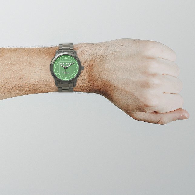 Green Business Brand on Men Watch Armbanduhr (Your business logo with green background on men's watch.)